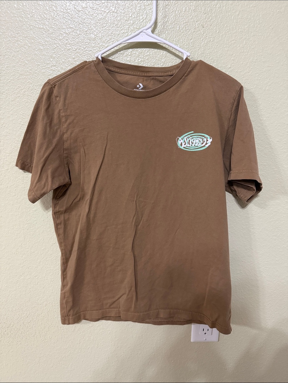 Converse Brown Short Sleeve Tee with Mint Logo Accent